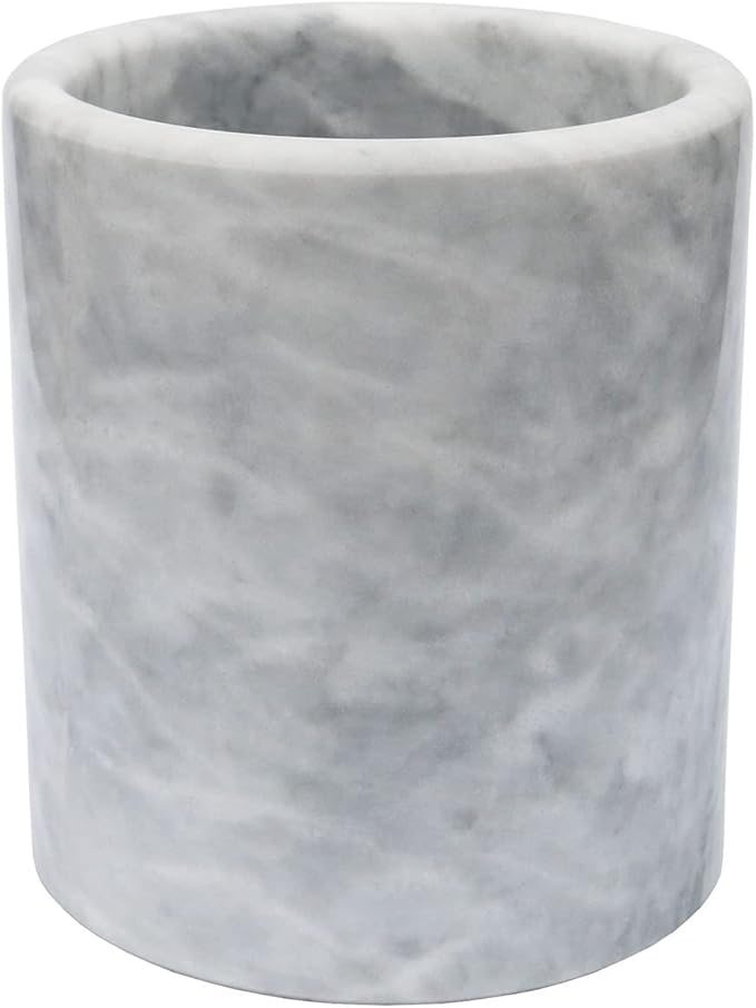 HillSpring Large Marble Kitchen Utensil Holder for Countertop, Tool Organizer with Protective Padded Base, Farmhouse Decor Gift, Wine Chiller Bucket, 6.4", Grey
