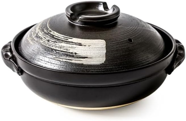 Japanese Ceramic Hot Pot, 3 Quart Clay Pot for Cooking with Lid, Heat Resistant Pot for Stew and Soup, Large Clay Cooking Pots for Nabe Pot and Korean Stone Pot Bibimbap,2800ML,B