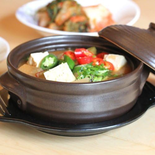 Crazy Korean Cooking Korean Stone Bowl (Dolsot), Sizzling Hot Pot for Bibimbap and Soup - Premium Ceramic (Large with Lid | 44 Fl oz)