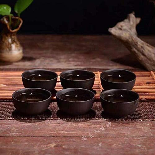 Purple Sand Mini Tea Tasting Cup Set of 6 - Kung Fu Tea Cup, Ceramic, Black