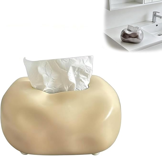 Decorative Ceramic Tissue Box Cover Modern Sculptural Design Creative Tissue Holder Smooth Finish for Home Office Bathroom (Yellow)