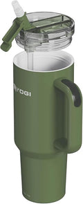 YOGI Ceramic Lined Metal Allergy Safe 30oz Tumbler with Handle and Straw Leakproof Flip & Sip Lid Vacuum Insulated Stainless Steel Travel Cup for Iced Coffee Water and All-Day Hydration 30oz Olive