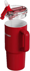YOGI Ceramic Lined Metal Allergy Safe 24oz Tumbler with Handle and Straw Leakproof Flip & Sip Lid Vacuum Insulated Stainless Steel Travel Cup for Iced Coffee Water and All-Day Hydration 24oz Crimson