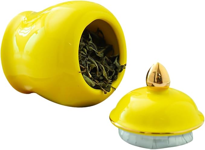 Amosfun Tea Storage Jar Ceramic Canister Yellow Lid Sealed Storage Solution for Household