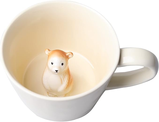 DIHOclub Bear Ceramic Cup Hidden 3D Animal Inside Mug,Cute Cartoon Handmade Figurine Mugs,Holiday and Birthday Gift for Coffee Milk Tea Lovers,12 OZ(Cream Color) | Bear, Cute Cartoon, Handmade, Figurine Mugs