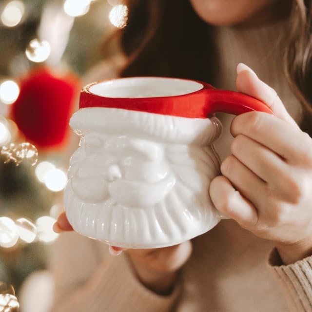 Sweet Water Decor Red Santa Hat Coffee Mug, 19oz Ceramic Christmas Mug, Dishwasher & Microwave Safe, Large Holiday Winter Cup for Coffee, Tea & Hot Chocolate, Stocking Stuffer Gifts for Women
