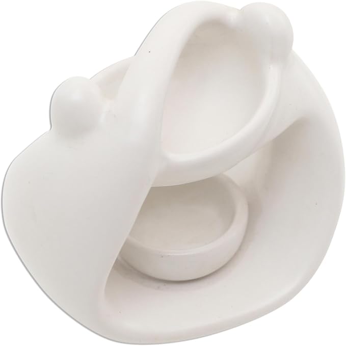 NOVICA Artisan Handmade Ceramic Oil Warmer White Sculptural Indonesia Lamps Lighting Incense Burners [4.3in H x 4.7in W x 3.1in D] ' Warm Feelings'