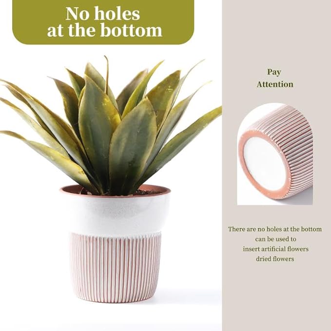 6.5 inch Terracotta Pot for Plants, Ceramic Plant Pot for Succulents, Cacti, Herbs, Vertical Ribbed Design,Planter Pot for Dried and Fresh Plants