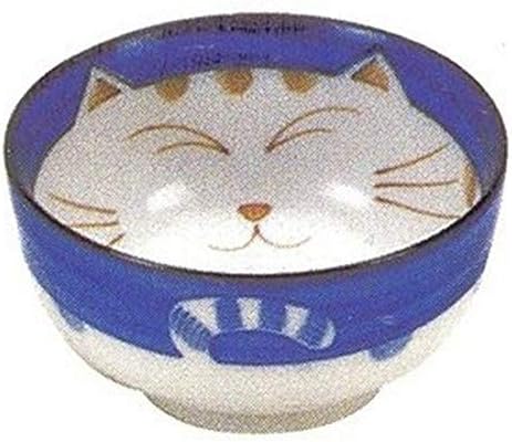 JapanBargain 2471, Set of 4 Japanese Porcelain Bowls Serving Miso Soup Pho Ramen Udon Donburi and Salad, Maneki Neko Smiling Cat Pattern, 18 fl.oz. 5-inch, Blue Color, Made in Japan