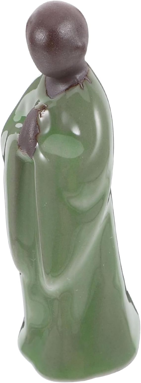 Milisten Ceramic Monk Figurine for Home Decor Miniature Zen Statue Bonsai Plant Design Asian Sculpture for Indoor Meditation and Feng Shui