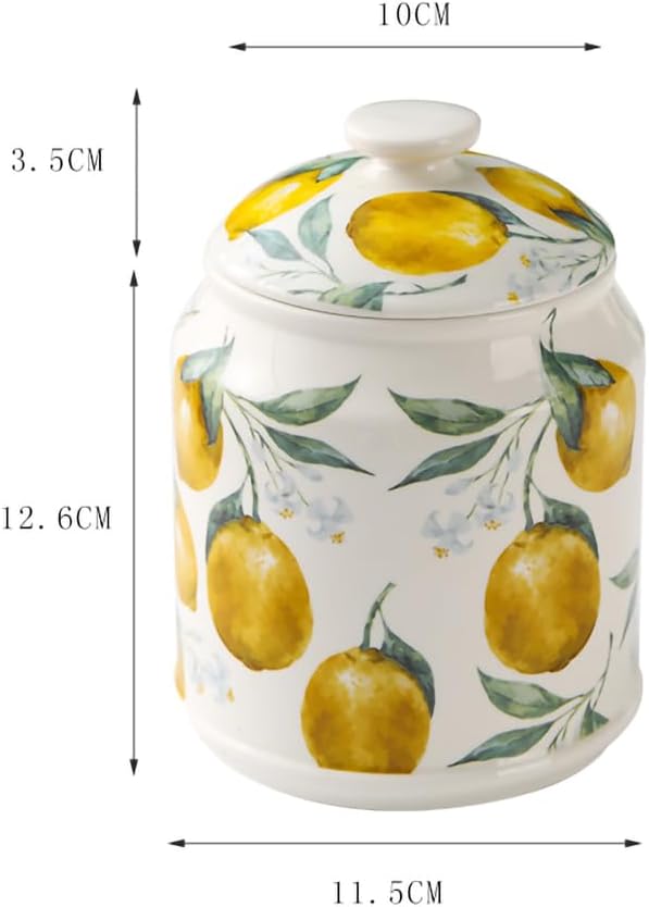 WAIT FLY Ceramic Tea Caddy Tea Canister Large Capacity Food Storage Jar Container for Tea, Coffee, Herb, Sugar, Spice, Nuts-Lemon-33 OZ