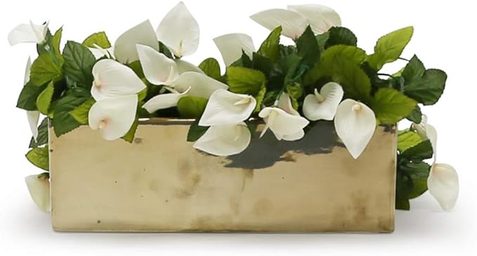 WGVI Long Rectangle Ceramic Planter Vase in Gold 12" x 4" x 4"H, Block Rectangular Terrarium Box Pot, Flower Arrangement, Table top Centerpiece, Home Decor Organization Storage Container, 1 Pc.