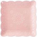 Eplze YBK Tech Elegant Square Embossed Lace Plate Bone China Dessert Plate Ceramic Plate for Breakfast Afternoon Tea (Pink, 6-inch)