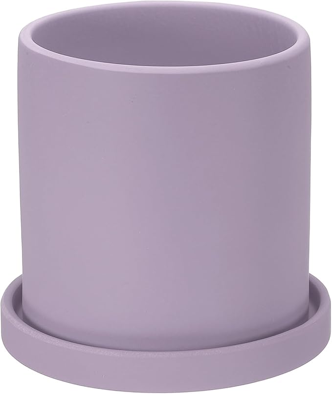 PATIKIL 5 Inch Ceramic Plant Pots, Modern Flower Planters with Drainage Holes and Tray for Decorate Home Indoor Plants Succulent Herb, Purple