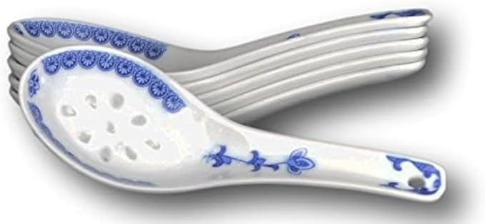 10 Pcs Fine Porcelain Blue and White Rice Pattern Bowls, Cereal Bowls, Rice Bowls with Free 10 Porcelain Spoons Jingdezhen China