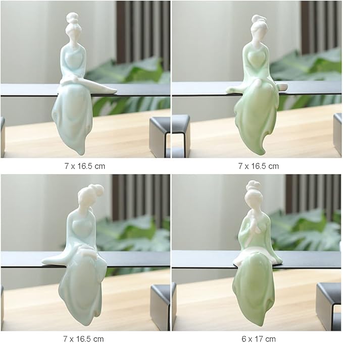 Ceramic Minimalist Statue, Chinese Ancient Beauty Lady Statues and Sculptures Table Top Bookshelf Top Desk/Bookshelf/Dinning Table Home Decor, Yoga/Zen/Meditation Decor (Green 2)