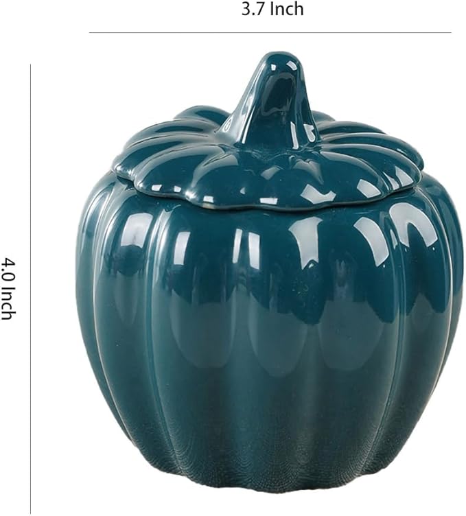 WAIT FLY Pumpkin Shape Airtight Ceramic Canister Tea Canister Tea Storage Food Storage Jar for Tea, Coffee, Spices, Sugar, Cookies, Pickle, Cereals-Dark Green-7 OZ