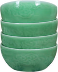 Chinese Rice Bowls 10-Ounce 4.5 inch Celadon Glazed Cereal Bowl Embossed with Auspicious Clouds Porcelain(Set of 4) (Green02)