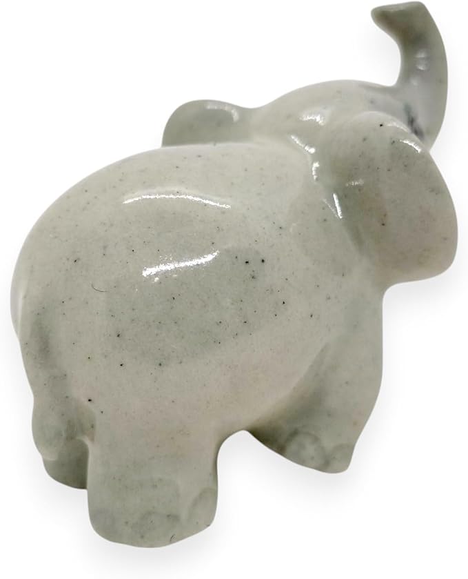 ChangThai Design Tiny 1½" Gray Baby Elephant Walk Trunk Up Figurine - Miniature Hand Made Painted Ceramic Asian Elephants Cute Wildlife Wild Animals Porcelain Decorative Collectible Figure Décor Gifts