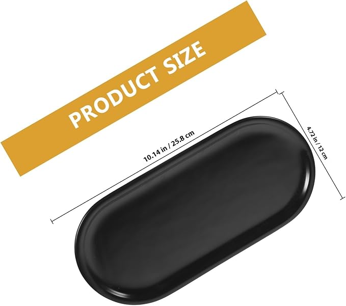 Oval Ceramic Vanity Tray Compact Dark Countertop Storage Organizer for Bathroom Dresser Jewelry Holder Cosmetic Container
