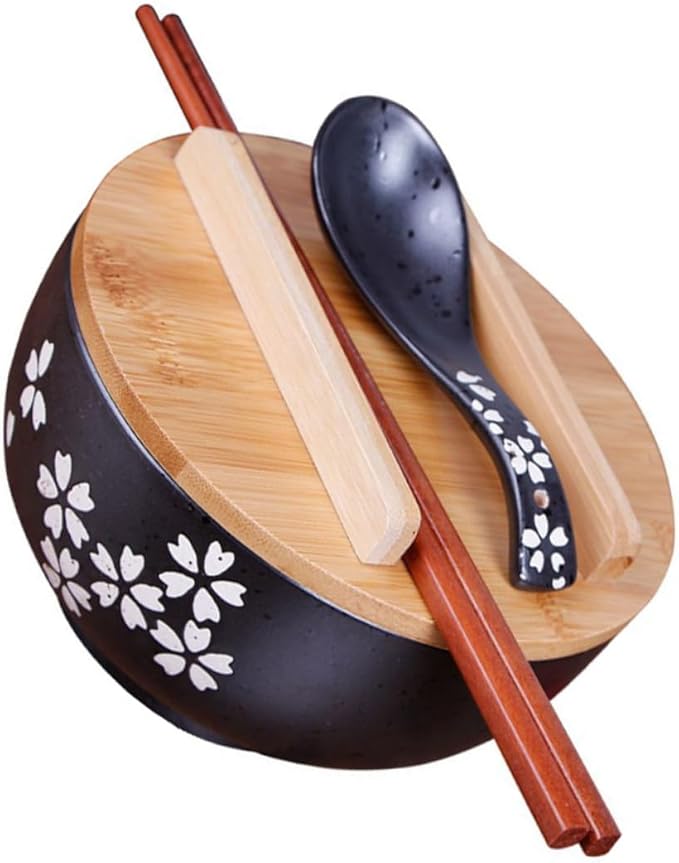 Mobestech 1 Set Ceramic Noodle Bowl with Lid Japanese Style Soup Bowl for Kitchen Tableware for Serving Noodles Salads and More Easy to Clean