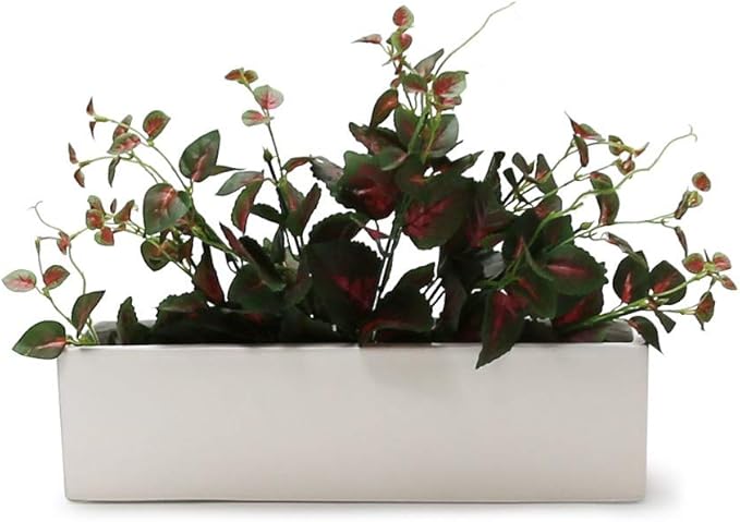WGVI Long Rectangle Ceramic Planter Vase in White 14" x 4" x 4"H, Rectangular Box Block Terrarium Pot, Flower Arrangement, Tabletop Centerpiece, Home Decor Organization Storage Container, 4 Pcs.