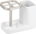 iDesign Sedona Ceramic Toothbrush and Toothpaste Holder for Bathroom Vanity Countertop or Medicine Cabinet -5.75" x 3.10" x 4.49", Satin White/Nickel