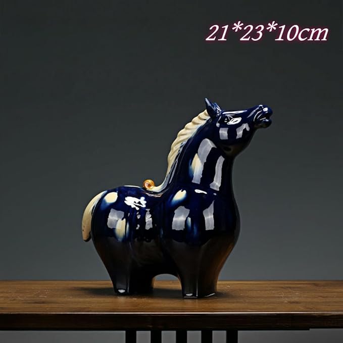 Handmade Ceramic Animal Statue Ceramic Couple Abstract Cute Pony Sculpture Home Decor Crafts Ornaments Blue Head Up