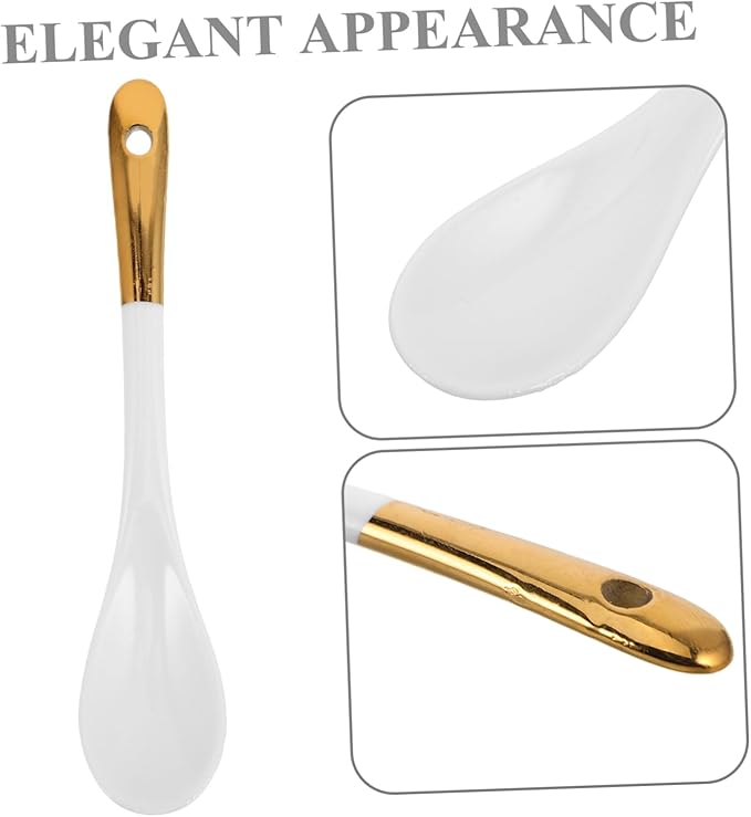 European Style Ceramic Coffee Spoon with Gold Trim Luxurious Porcelain Spoon for Coffee Cups Tea Parties and Desserts Versatile Handmade Kitchen Accessory