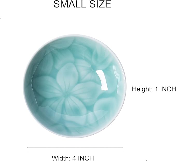 Round Flower Patterns Ring Dish Jewelry Tray Organizer, Ceramic Accent Tray for Vanity, Small Decorative Trinket Dish, Light Blue
