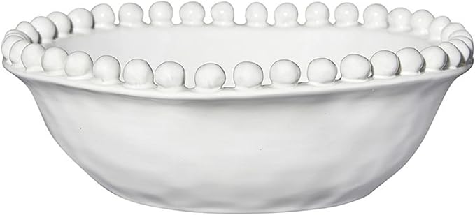 Santa Barbara Design Studio Serving Bowls Beaded Artisan Ceramic Bowl, 8" Diameter, White