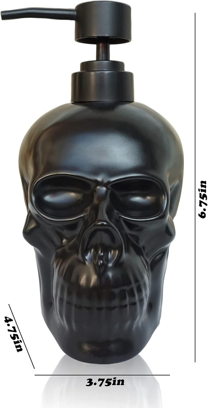 Ceramic Skull Soap Dispenser, Refillable Halloween Liquid Hand Soap Dispenser for Bathroom and Kitchen, Halloween Skull - Black