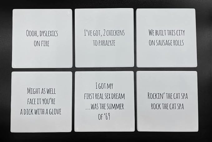 Misheard Lyrics 6 Piece Ceramic Coaster Set Funny Rock Music Humor Drinkware Pop Song Home Decor Classic Rock N Roll Punk Kitchen Dining Room Accessory