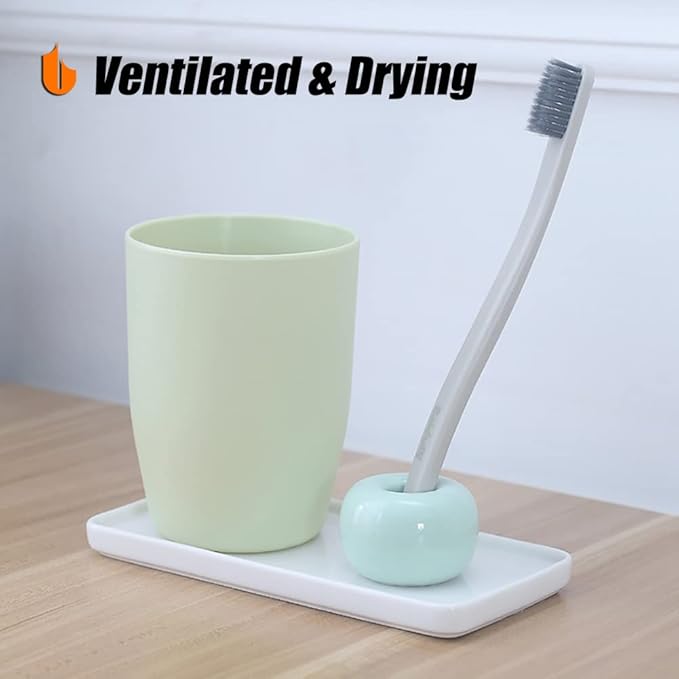 Urbanstrive Sleek Mini Ceramics Toothbrush Holder Stand for Bathroom Vanity Countertops, Bright Green, 2 Pack