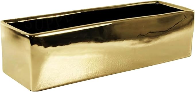 WGVI Long Rectangle Ceramic Planter Vase in Gold 12" x 4" x 4"H, Block Rectangular Terrarium Box Pot, Flower Arrangement, Table top Centerpiece, Home Decor Organization Storage Container, 6 Pcs.