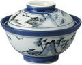 Japanese 6.1 Inches Diameter Porcelain Sansui Donburi Bowl Ramen Noodle Soup Rice Bowl with Lid Grey M51910 Made in Japan