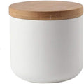 YYW Ceramic Food Storage Jar Canister with Airtight Wooden Lid, Modern Design Food Canisters Loose Tea Coffee Sugar Spice Nuts Snacks Seasonings Storage Jar Caddy (White 6.76oz/200ml)