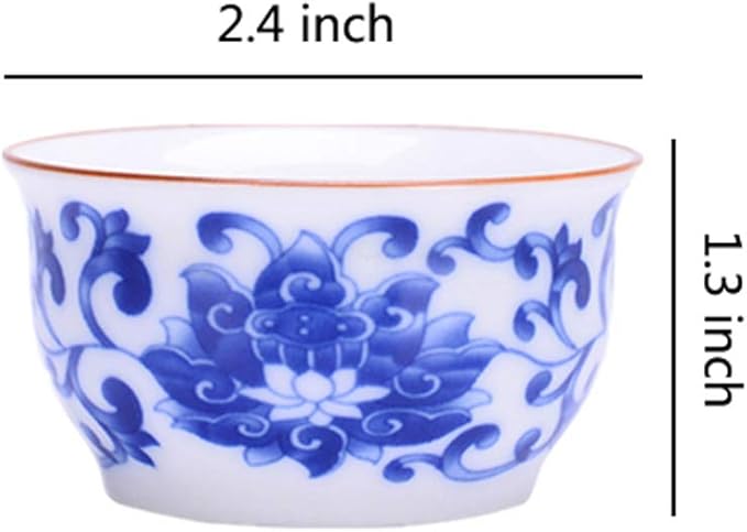 Chinese Handmade Kungfu Tea Cup 60 ml,Bone China Blue and White Tea Cups Set of 3,Ceramic Tea Mugs Without Handles,Best Gift