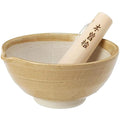 TIKUSAN Ceramic Ripple Ridge Mortar & Pestle (Suribachi & Surikogi) Set with Spout Made in Japan Mino Ware (Medium Brown)