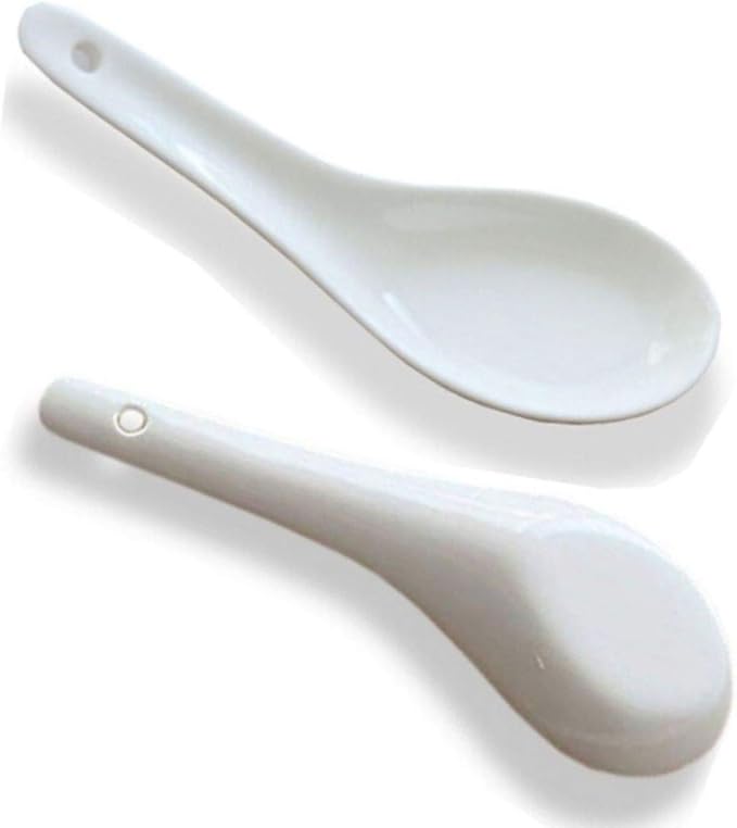 LeBlue 6-Pack Asian Chinese Reusable Dishwasher Safe Small Wonton Won Ton Soup Spoons, White Bone China Porcelain Ceramics