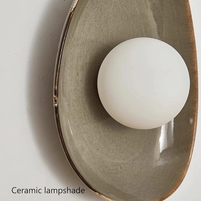 Modern Ceramic Wall Sconce Pebble Shape Wall Lamp G9 Frosted Globe Light Fixture Sculptural Art Decor for Bedroom Bedside Living Room Hallway Staircase 12 Inch H