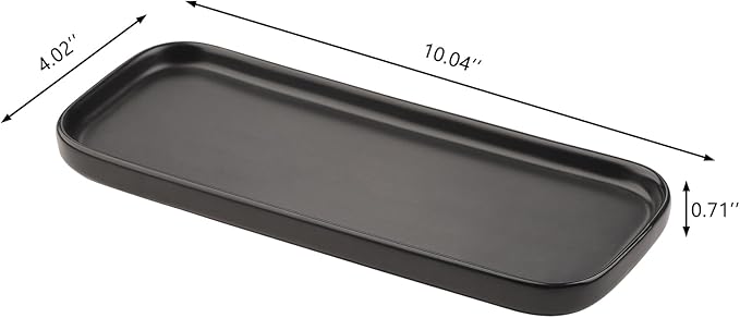 VanEnjoy Ceramic Tray for Kitchen Counter, Black Vanity Tray for Bathroom Counter, Long Narrow Tray for Soap Bottles