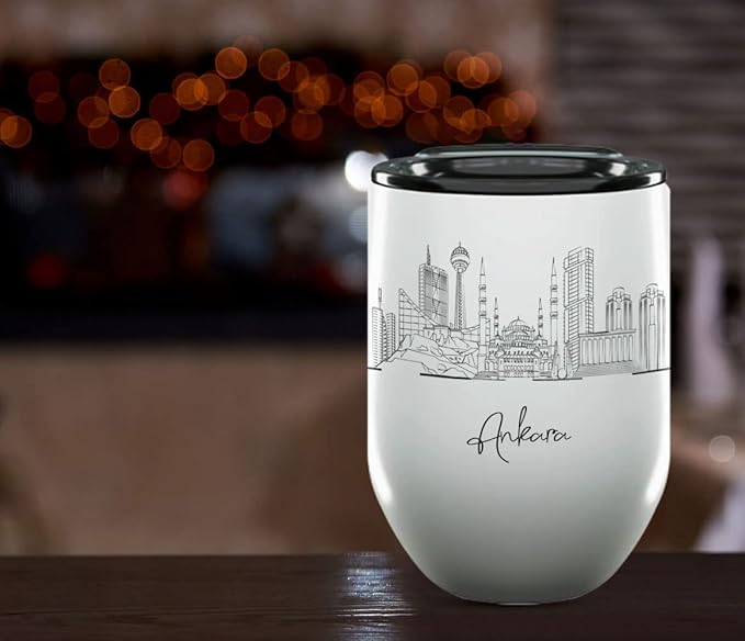 Ankara Anatolia Skyline Wine Tumbler, Asia Skyline 12oz Wine Tumbler, Custom Wine Tumblers Gift For Birthday, Spill Resistant Tumblers for Women, Personalized Wine Tumbler