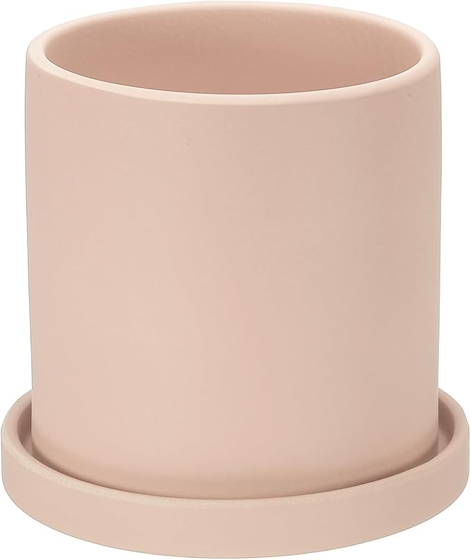 PATIKIL 5 Inch Ceramic Plant Pots, Modern Flower Planters with Drainage Holes and Tray for Decorate Home Indoor Plants Succulent Herb, Light Pink
