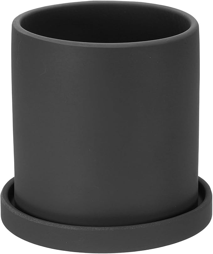 PATIKIL 5 Inch Ceramic Plant Pots, Modern Flower Planters with Drainage Holes and Tray for Decorate Home Indoor Plants Succulent Herb, Black