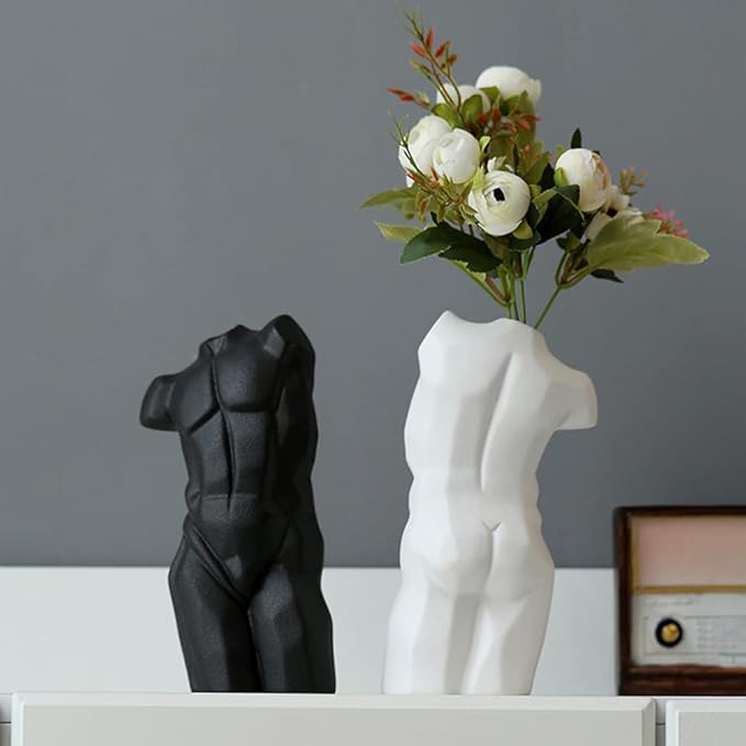 WAYUTO Male Body Vases Ceramic Flower Vase Man Body Shaped Vase Unique Desktop Vase Male Form Sculpture Modern Art Decor for Home Black