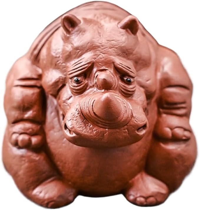 Purple Sand Hippopotamus Statue Tea pet Mini Rhinoceros Ceramic Sculpture kung fu Tea Accessories Decoration Home Bookshelf Desktop Decoration Ornaments Statue (Rhino)
