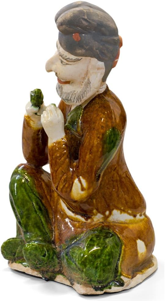 ChinaFurnitureOnline Tang Tri-Color Glazed Ceramics Sculpture of Man Holding Bird
