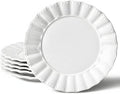 HOMBENE Dessert Plates 8 Inches Set for 6 Ceramic Serving Plates,plates for Cake Waffles,Wavy Style, Snacks, Pasta, Noodle, Dinner, Microwave & Dishwasher Safe (White)
