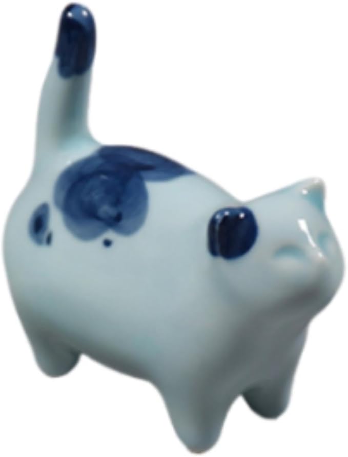 Kung Fu Tea Pet Ceramic Lucky Cat Sculpture Ornament for Tea Ceremony Desk Decor 3.27x2.95 inch- Blue
